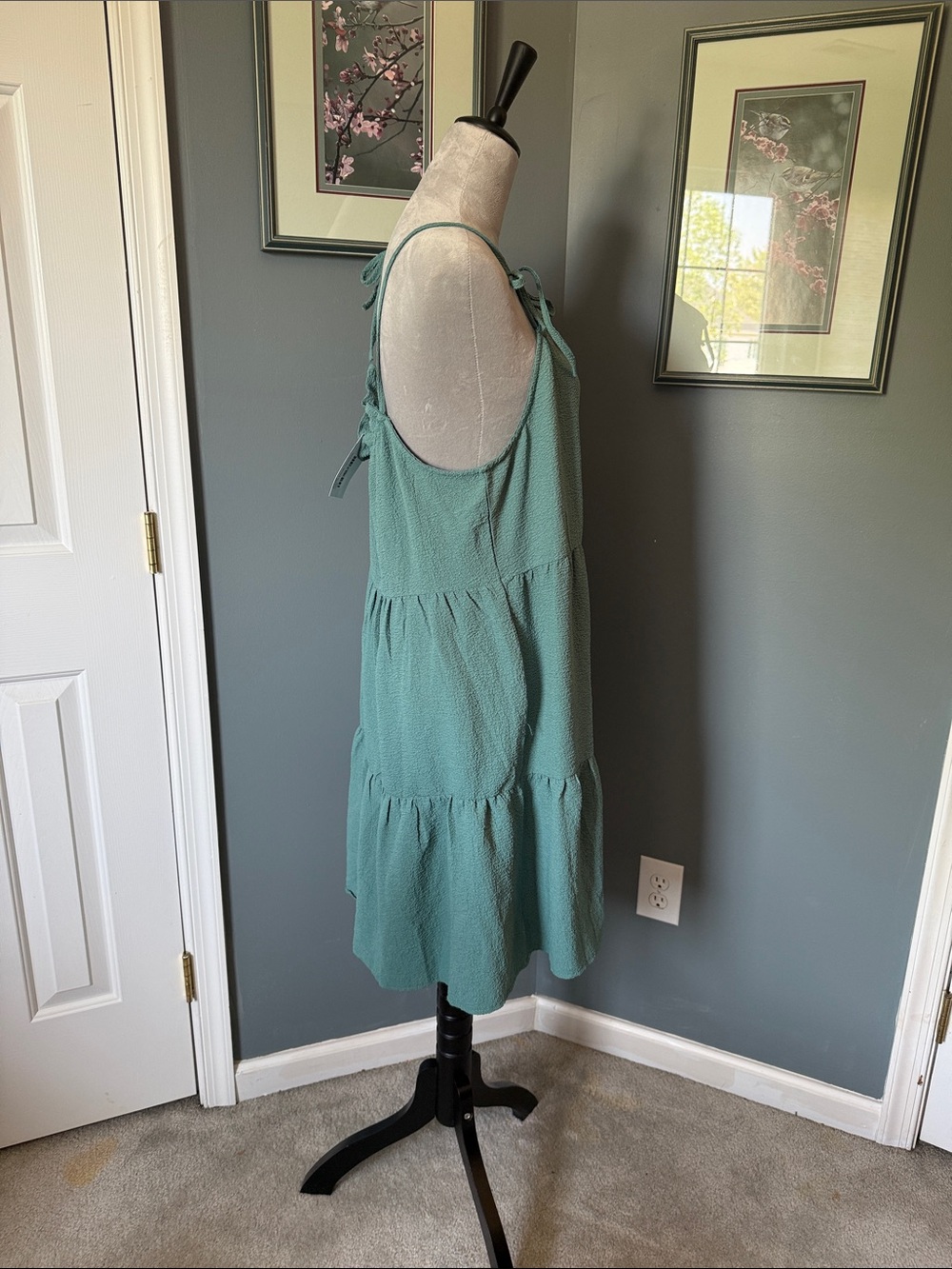 Sleeveless Tiered Smocked Halter Midi Dress - Seafoam Green size L, by Solution - Picture 9 of 9